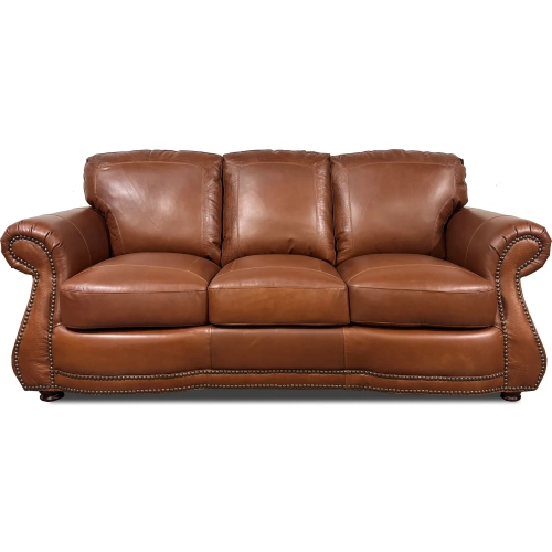 9055 Sofa in Brandy Brown with Alligator Pattern Top Grain Leather